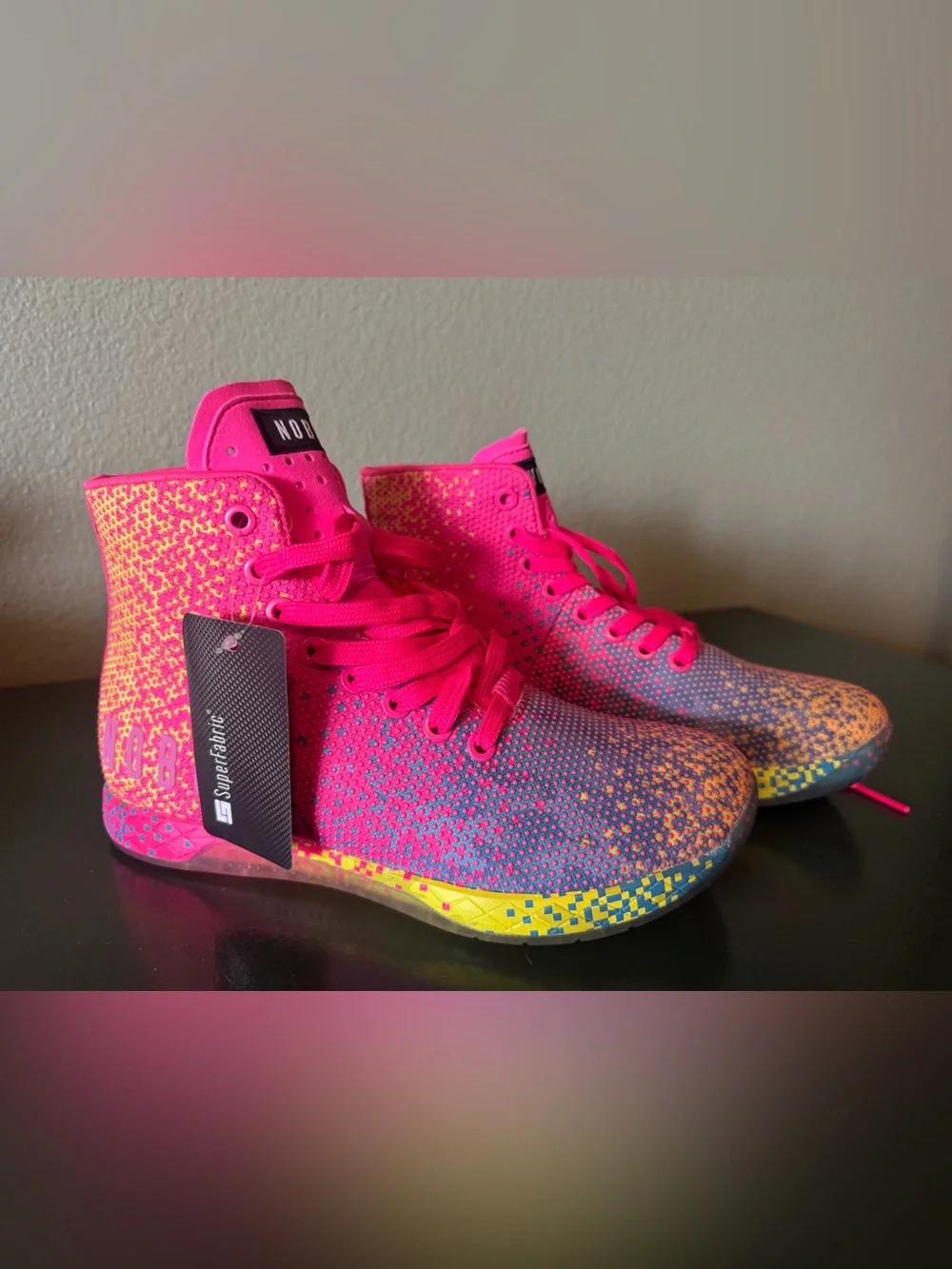 NWT NOBULL High Top Neon Pink Glitch Gym Workout Size: (W7) (M 5.5)